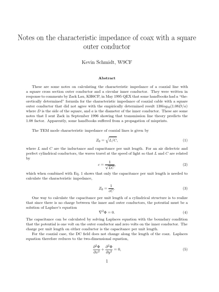 Coax Square Outer PDF Coaxial Cable Capacitance