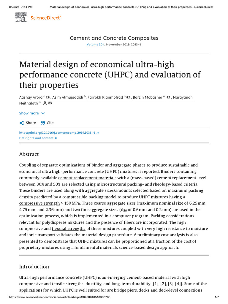 Material Design of Economical Ultra-High Performance Concrete (UHPC ...