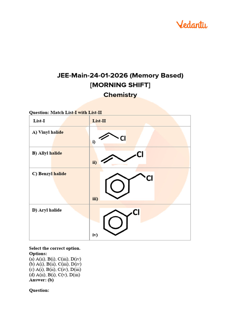 JEE Main 2026 Jan 24 Shift 1 Chemistry Question Paper With Solutions ...
