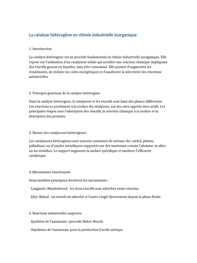 Catalyse Heterogene Chimie Industrielle | PDF | Catalyse | Catalyse ...