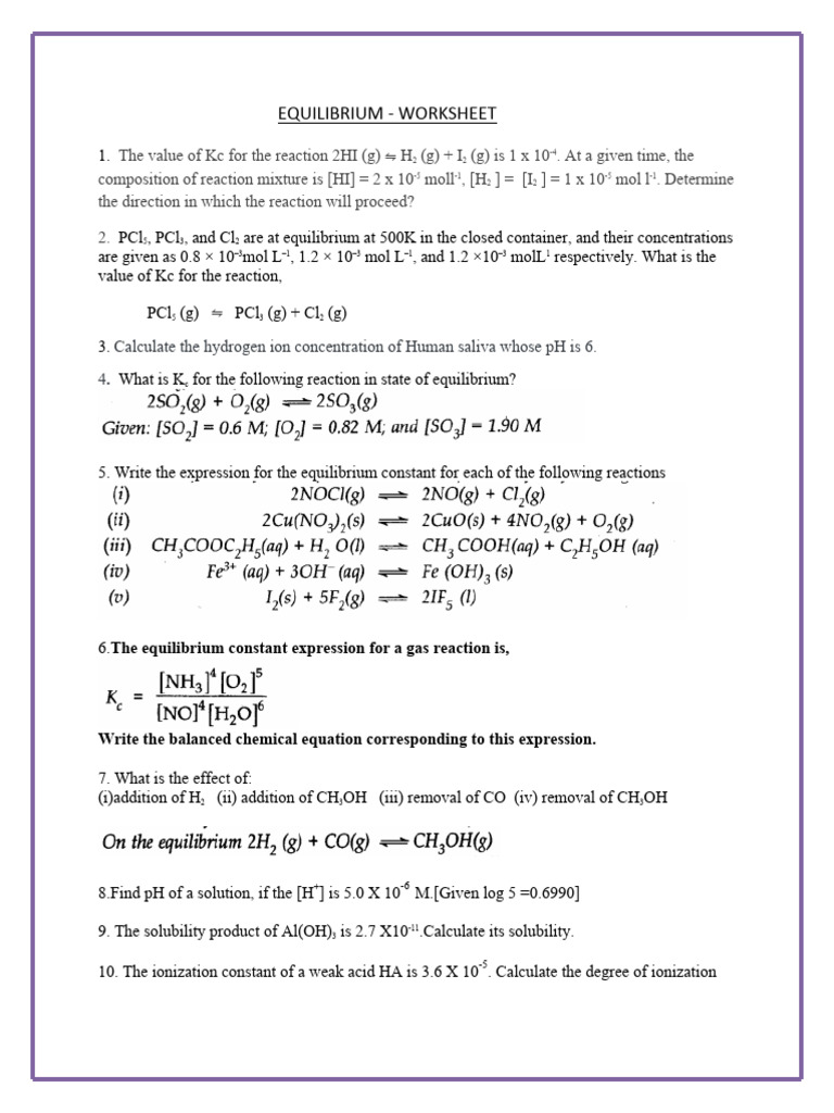Equilibrium Ws | PDF | Chemical Equilibrium | Acid Dissociation Constant