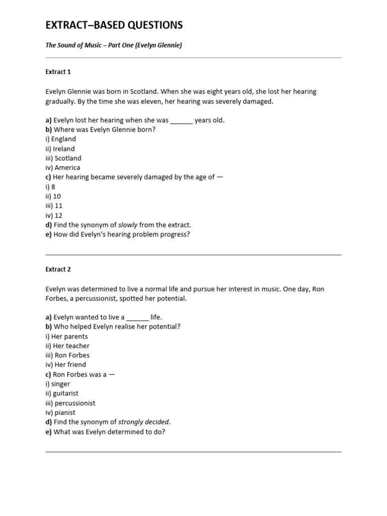 The Sound of Music Part 1 EXTRACT Based Questions | PDF | Courage