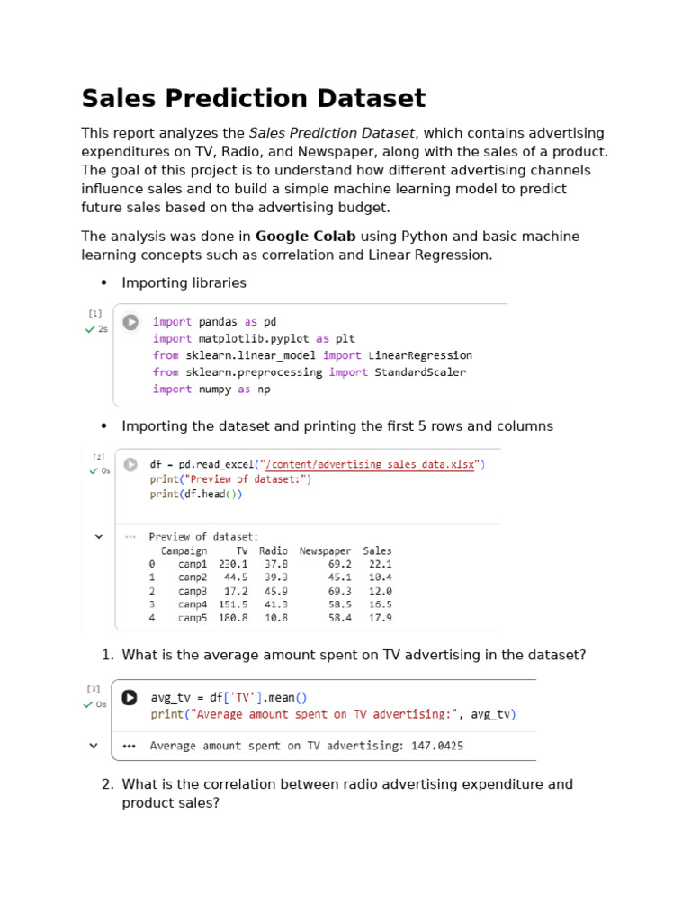Sales Prediction Dataset | PDF | Regression Analysis | Linear Regression