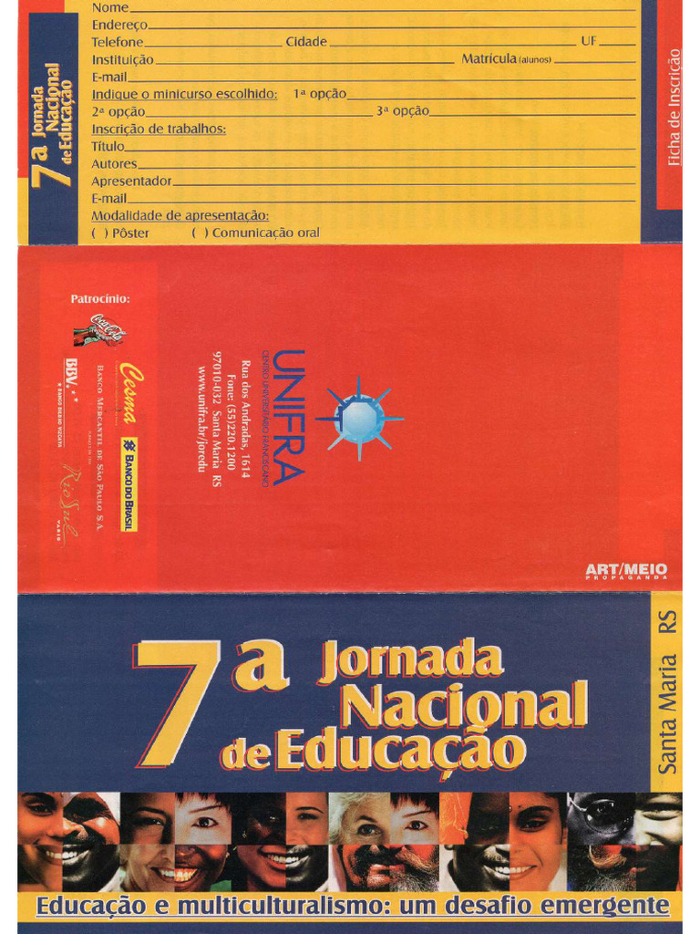 Folder Da 7 Jornada Nacional de Educação - Unifra - 2001 | PDF