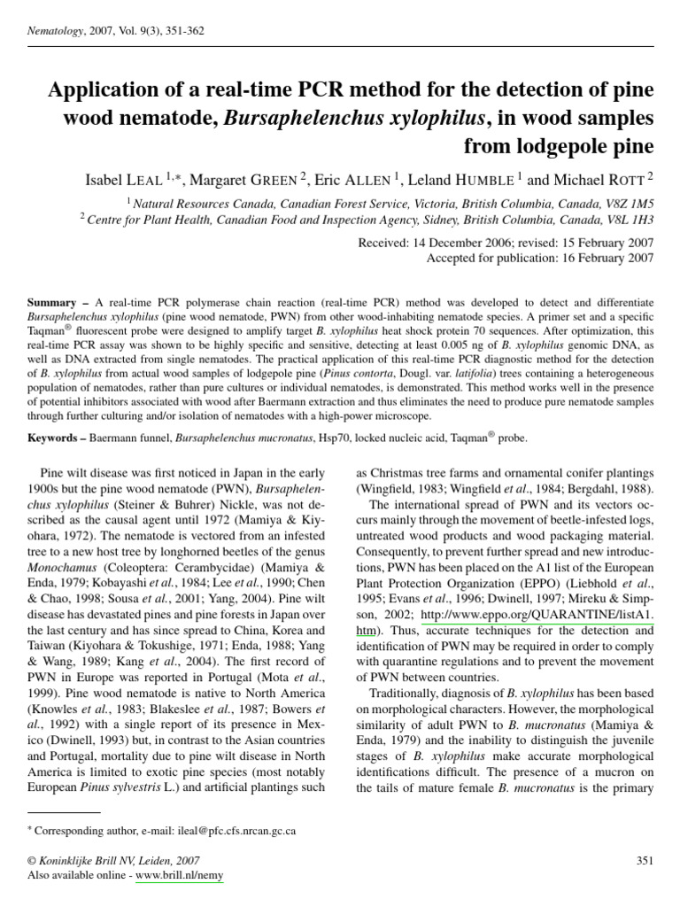 Application of A Real-Time PCR Method For The Detection of Pine Wood ...