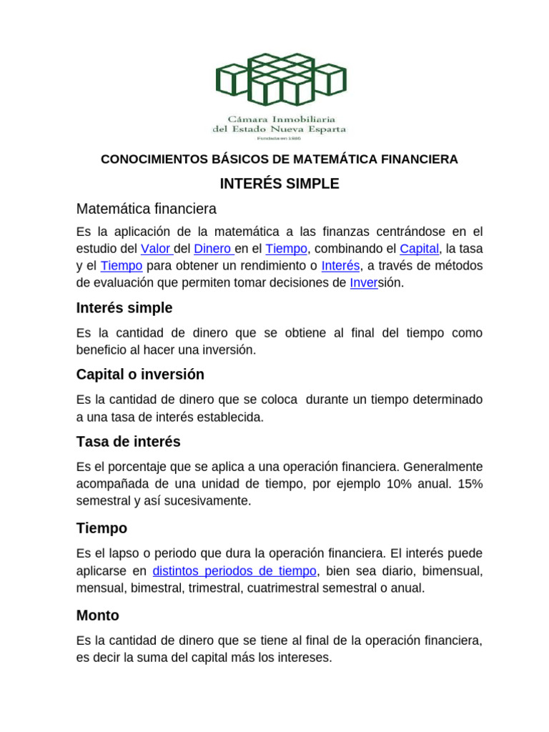 Conceptos Básicos de Matemática Financiera | PDF | Interés | Finanzas ...