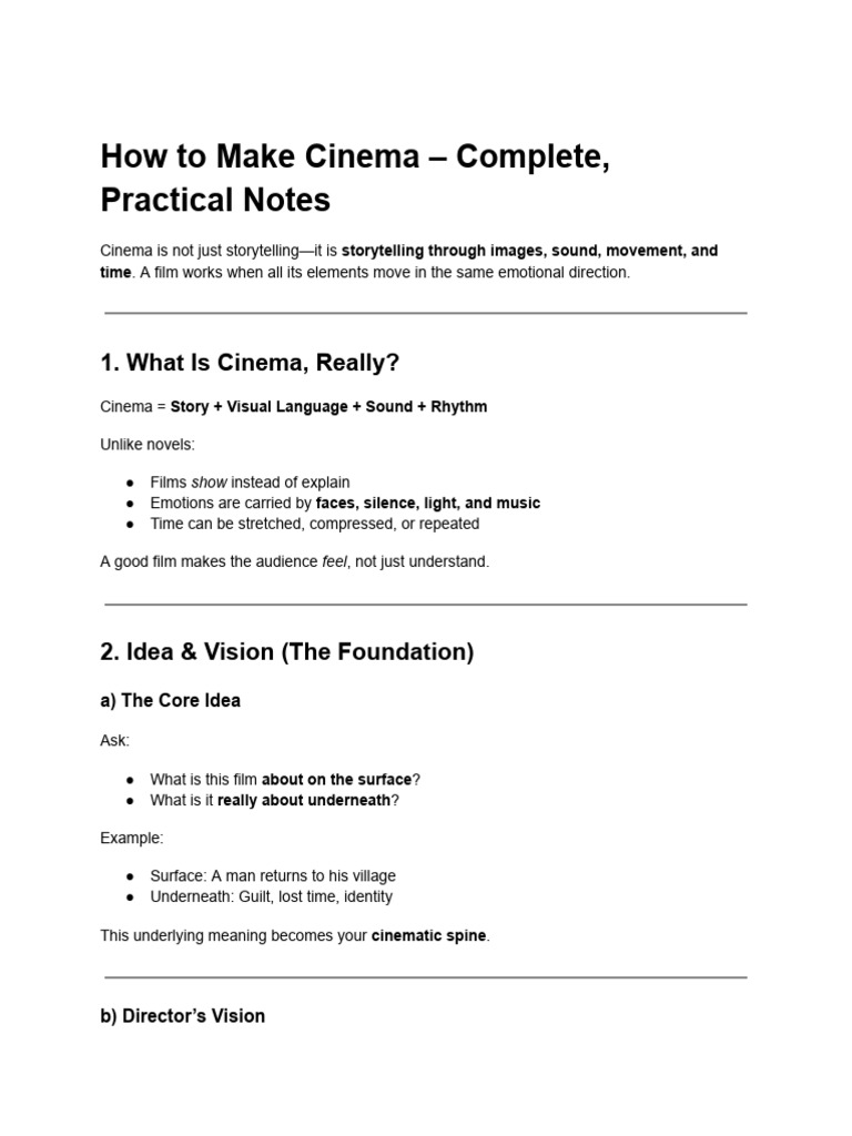 How To Make Cinema - Complete, Practical Notes | PDF