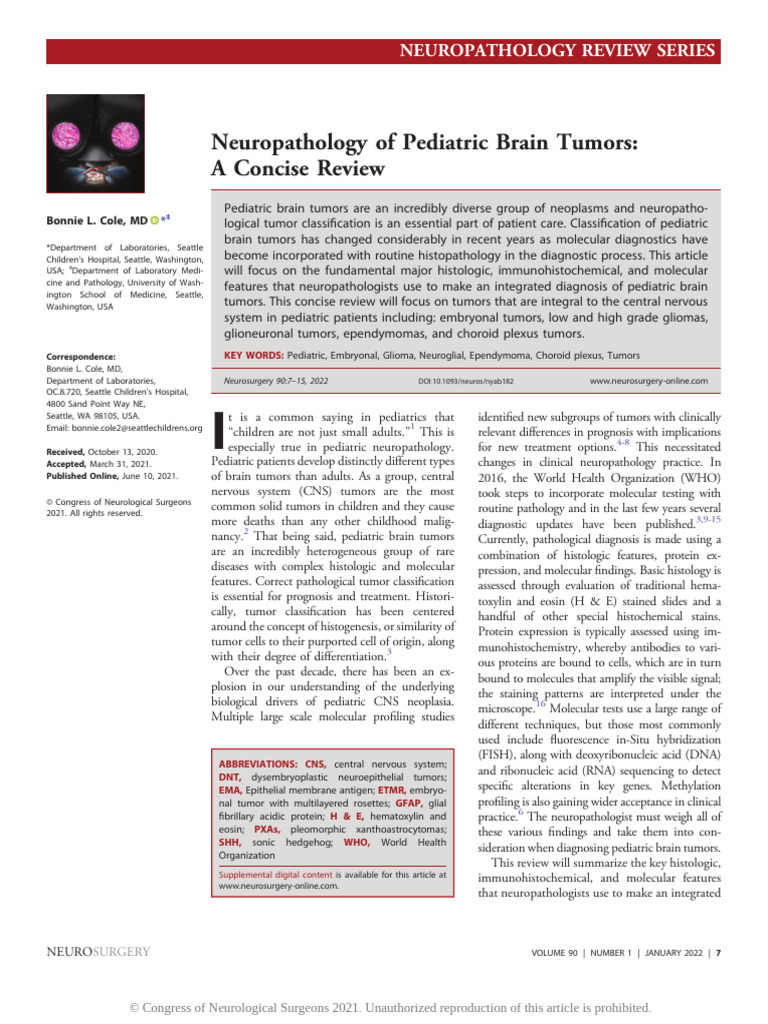 Neuropathology of Pediatric Brain Tumors | PDF | Neoplasms | Anatomy
