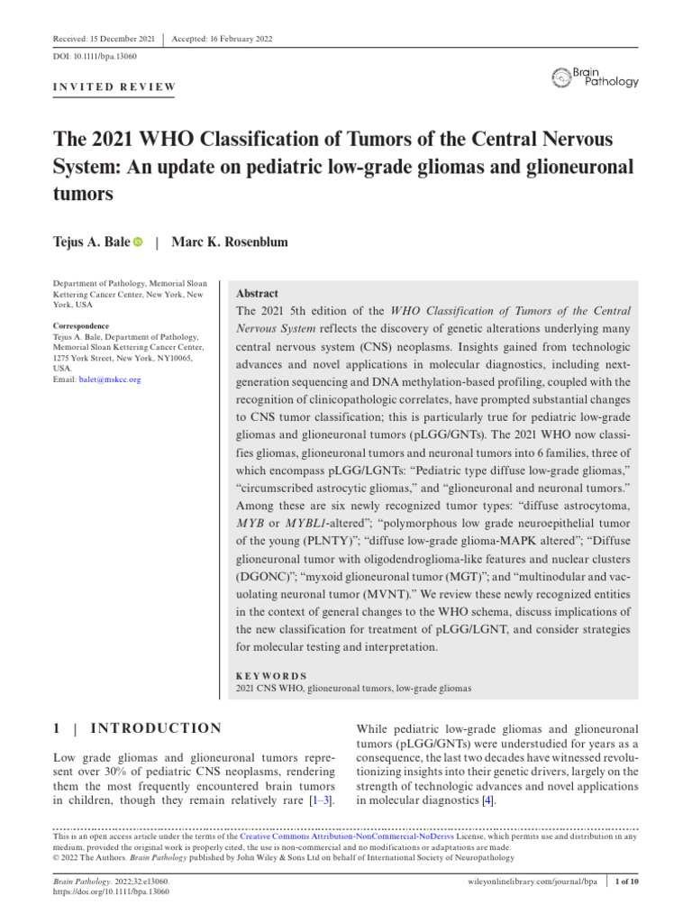 The 2021 WHO Classification of Tumors of The Central Nervous | PDF ...