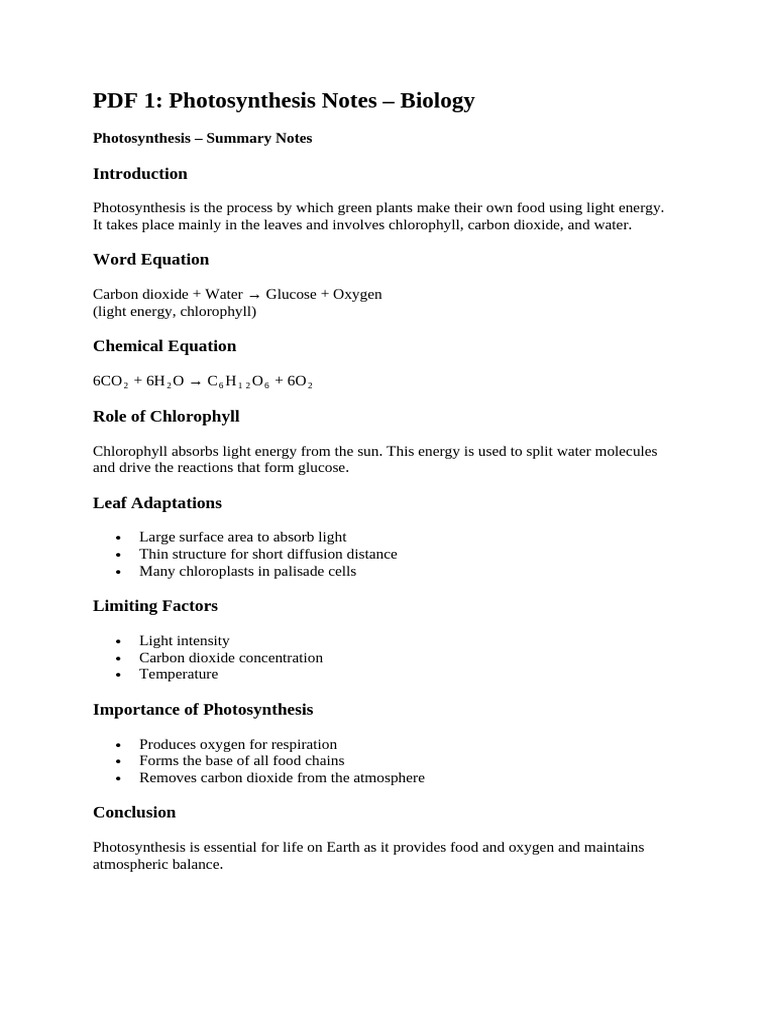 Biology Notes 0610 | PDF