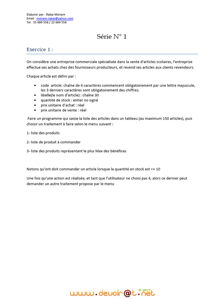 Série D'exercices N°1 - Informatique - Bac Informatique (2011-2012) MR ...