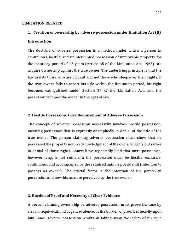 Limitation | PDF | Adverse Possession | Easement