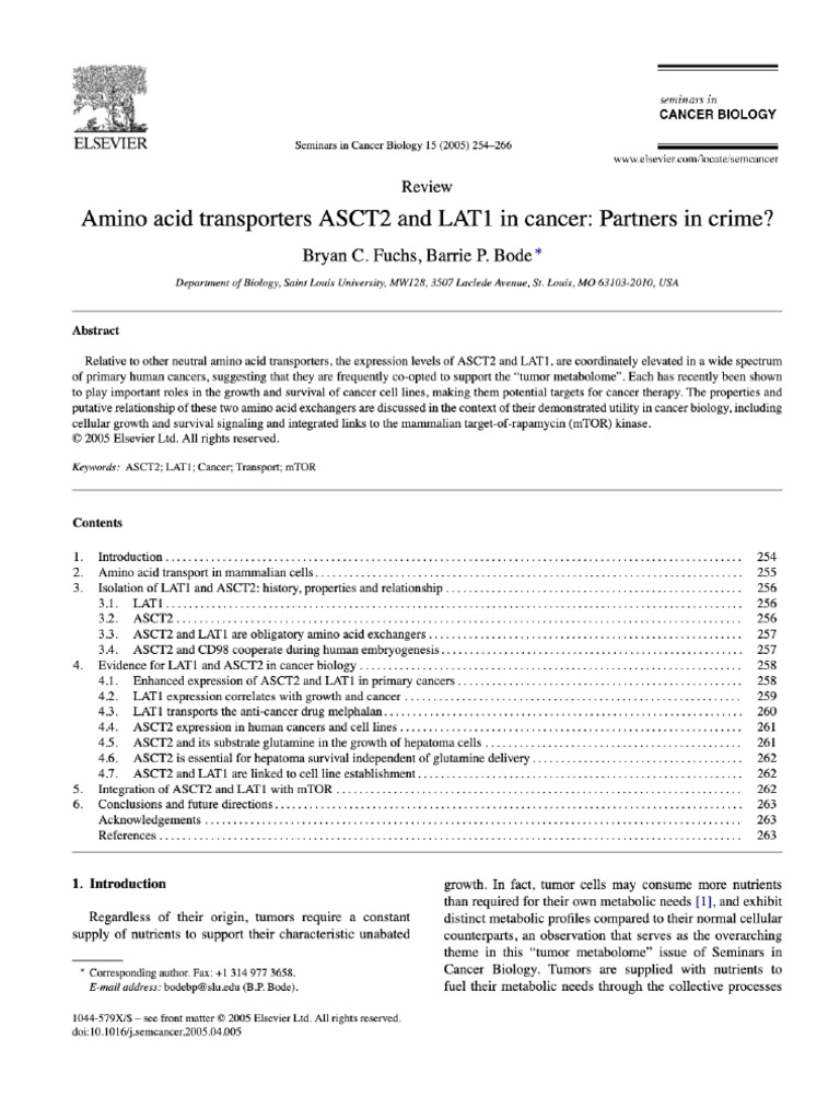 Amino Acid Transporters ASCT2 and LAT1 in Cancer | PDF