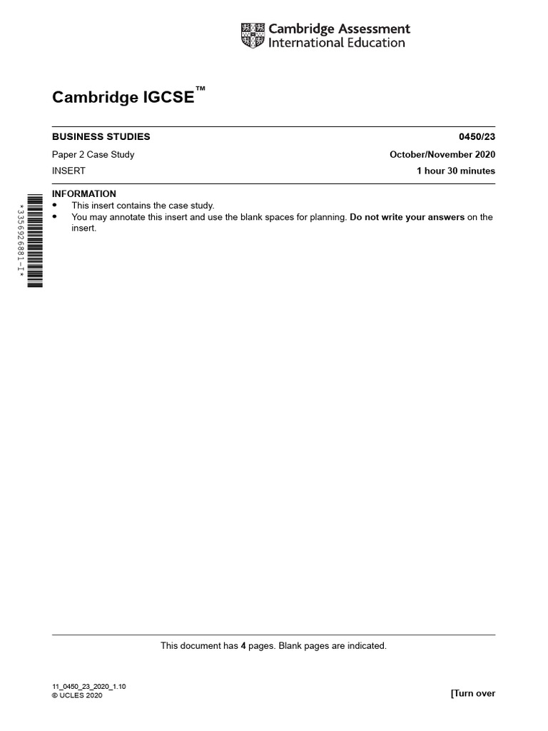 Cambridge IGCSE: 0450/23 Business Studies | PDF | Employment | Interest