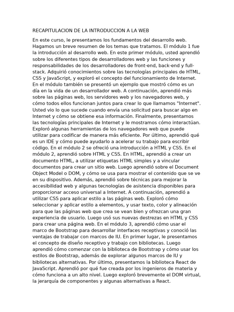Recapitulacion de La Introduccion A La Web | PDF | Red mundial ...