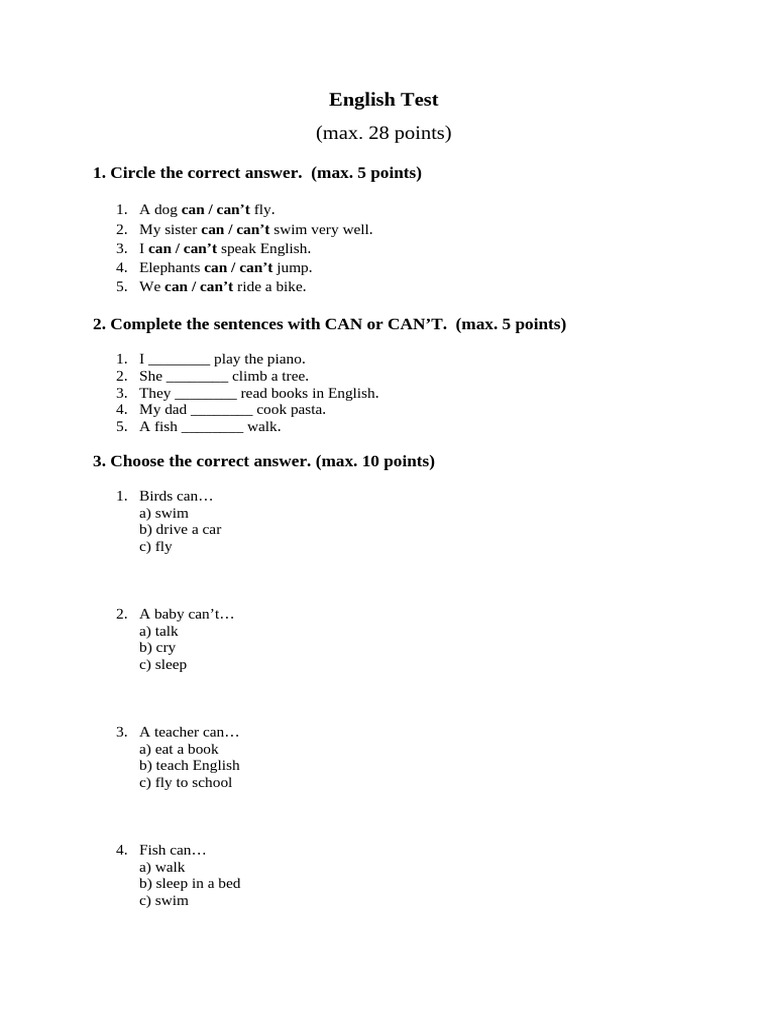 English Test 4th Grade | PDF