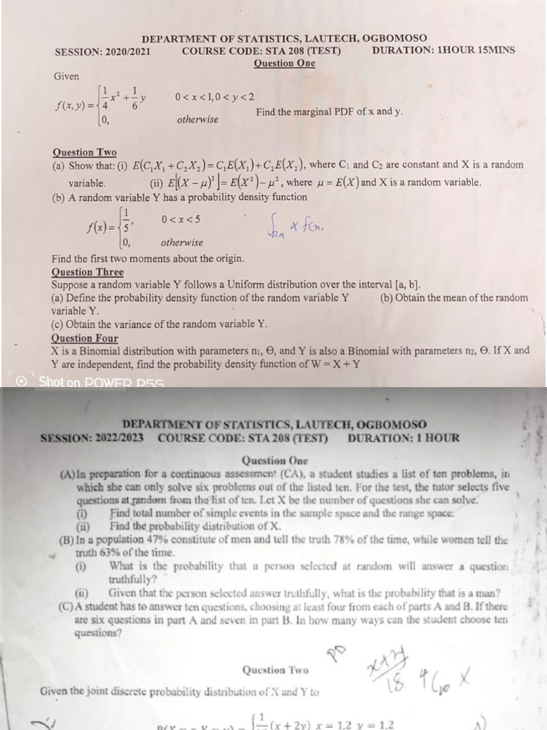 STA 208 Past Questions | PDF