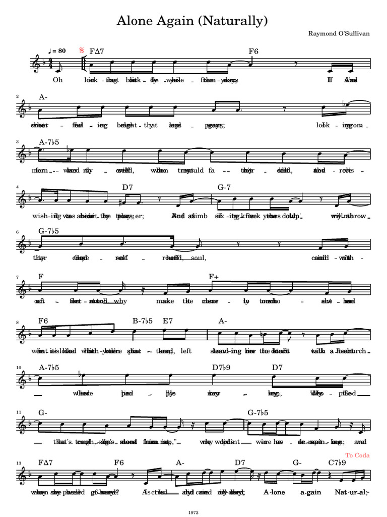 Alone Again Naturally Lead Sheet With Lyrics | PDF