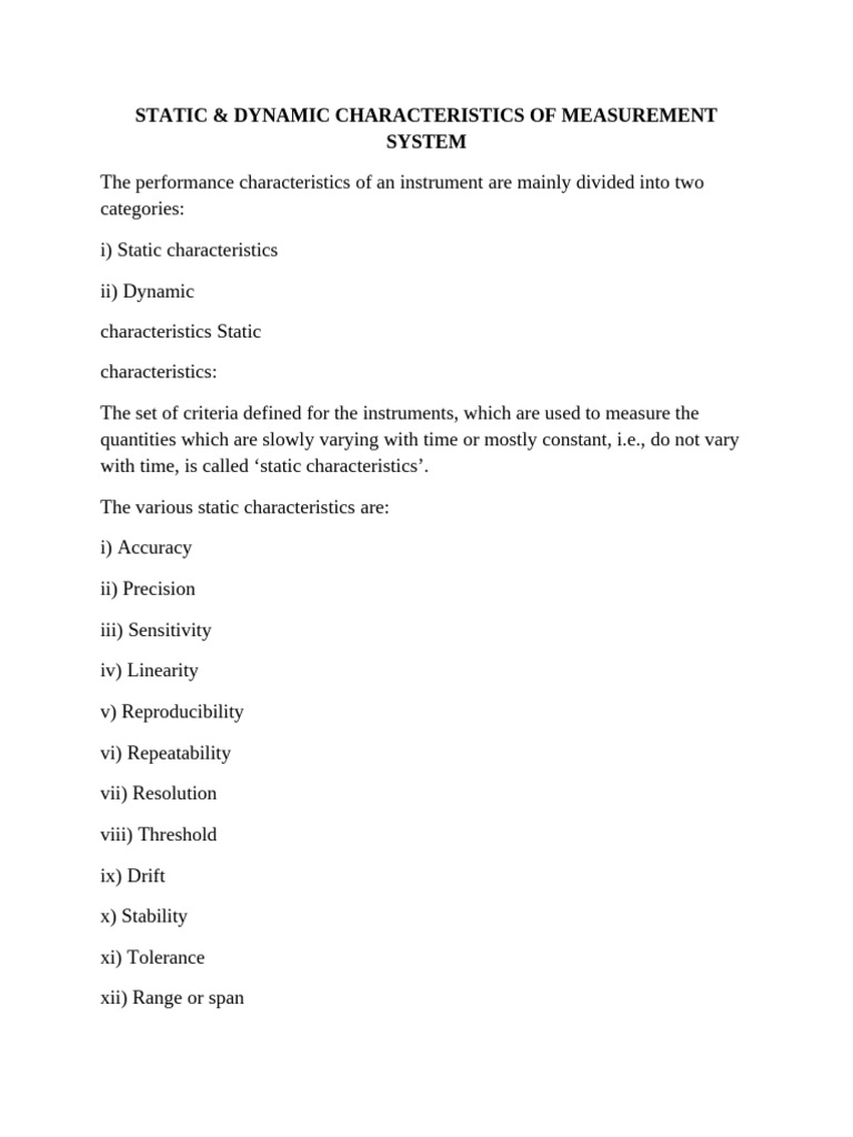 Static Dynamic Characteristics of Measurement System | PDF | Accuracy ...