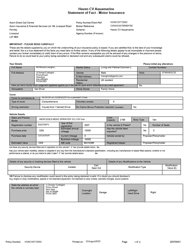 Statement of Fact V4-1-1 | PDF | Driver's License | Driving