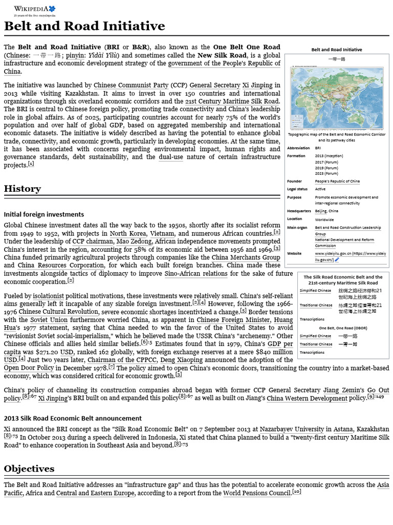 Belt and Road Initiative - Wikipedia | PDF | China | World Politics