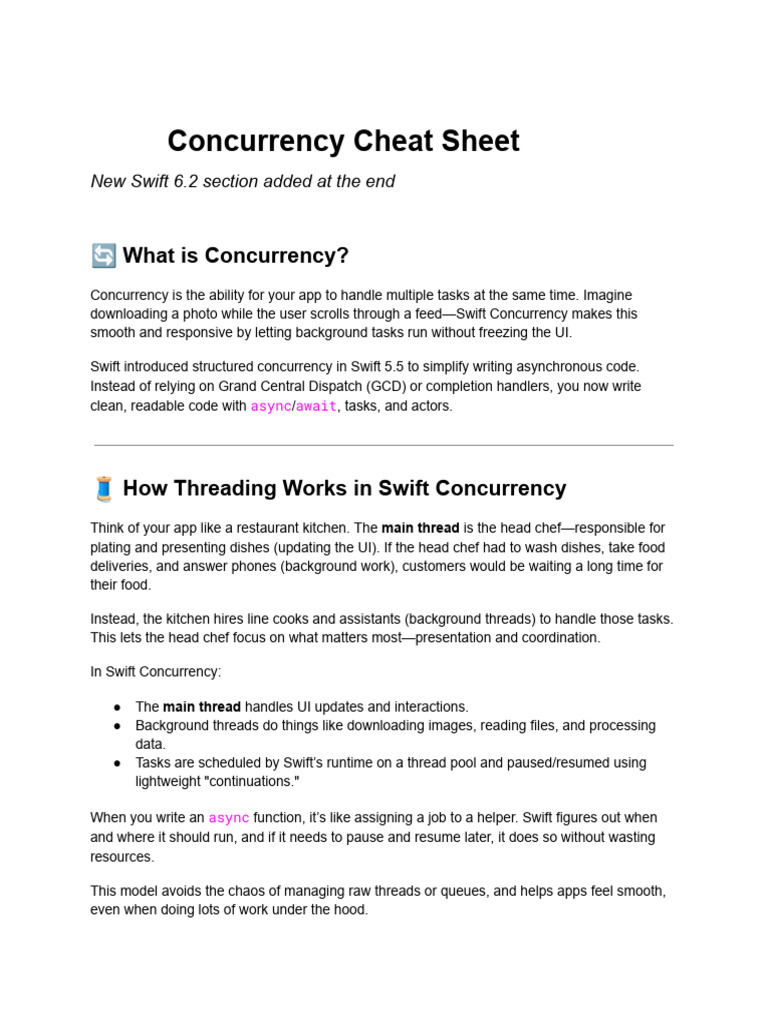 New Swift Concurrency Cheat Sheet | PDF | Swift (Programming Language ...