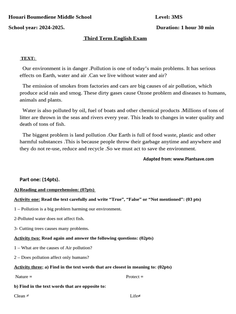 3ms Third Term Exam 2025 | PDF | Pollution | Air Pollution