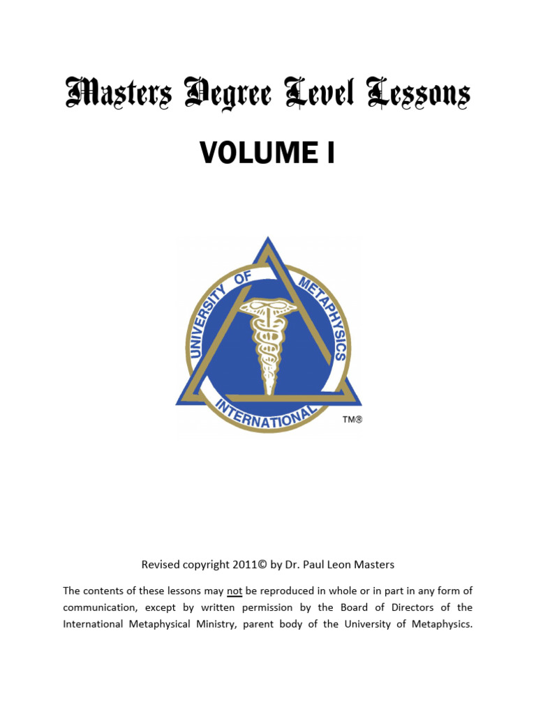 Masters Lessons Volume I | PDF | Mind | Thought