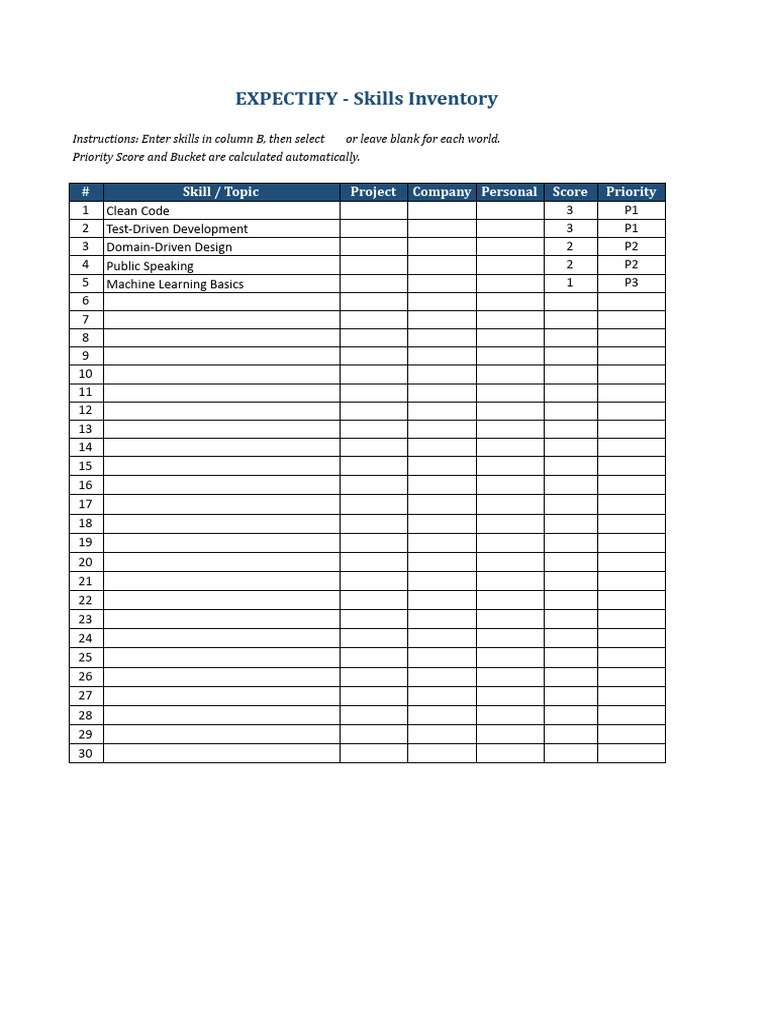 Expectify - Framework - Enhanced - XLSX - 1. Skills Inventory | PDF