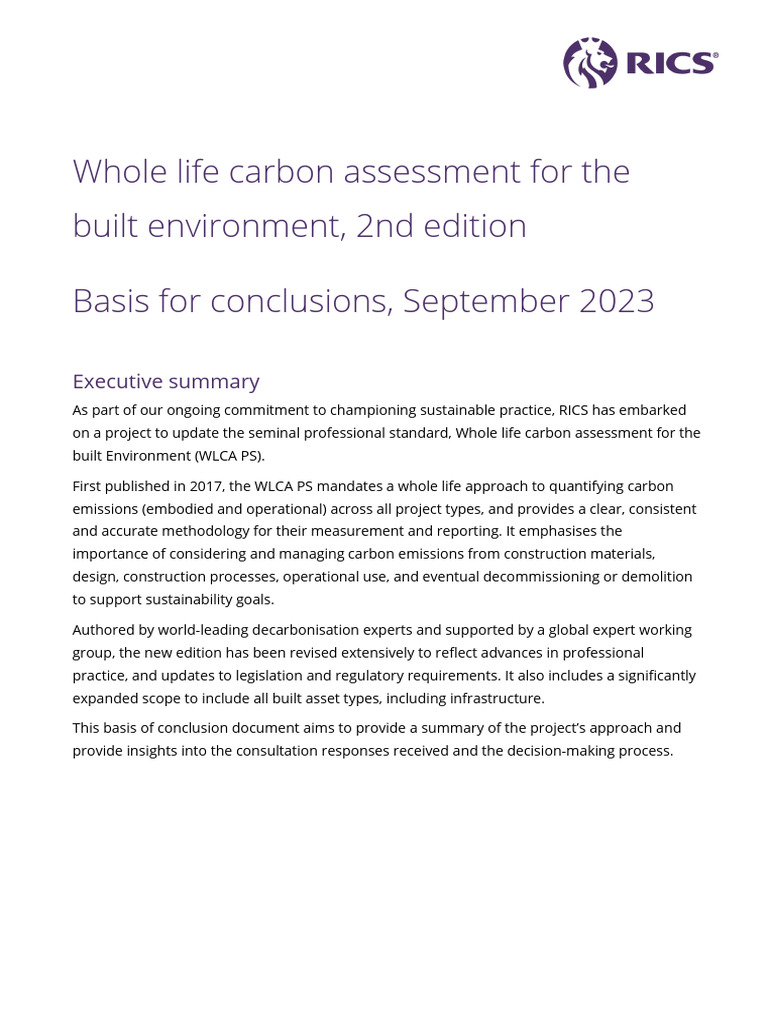 Whole Life Carbon Assessment Basis For Conclusions | PDF | Life Cycle ...