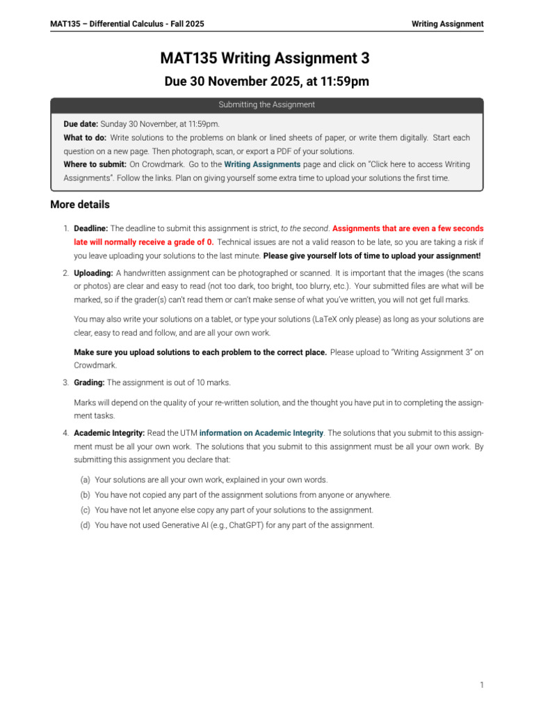 MAT135f25 Writing Assignment 3 PDF | PDF | Function (Mathematics ...