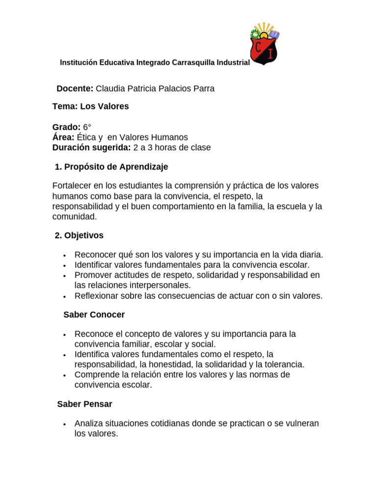 GUI # 1 - Grado 6 SIN TALLER | PDF | Escuelas | Autoestima