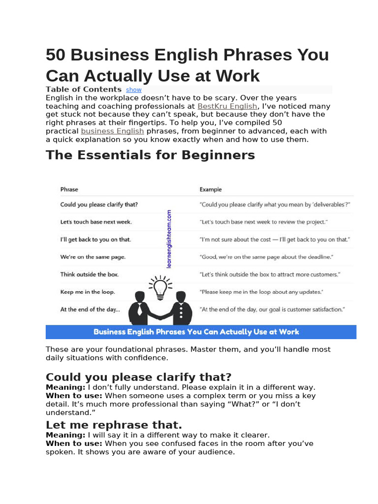 50 Business English Phrases You Can Actually Use at Work000 | PDF ...