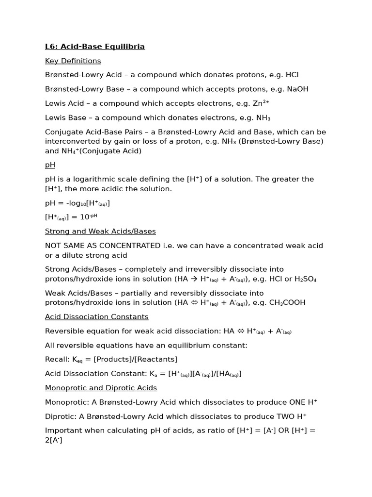L6 Acid Base Equilibria | PDF | Acid | Acid Dissociation Constant