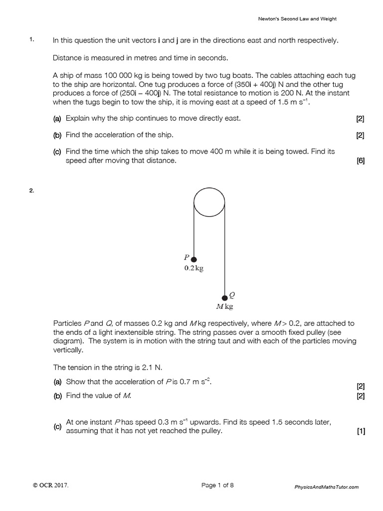 Newton's Second Law and Weight | PDF | Force | Tension (Physics)