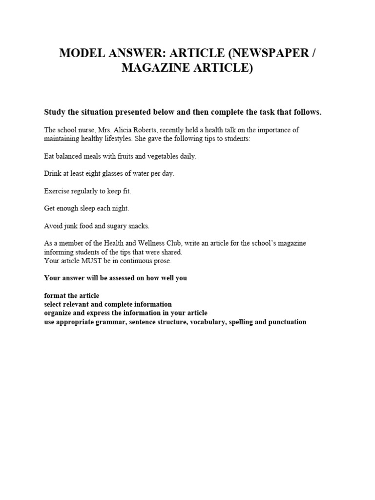 Model Answer - Newspaper Report 1 | PDF | Junk Food | Health Promotion