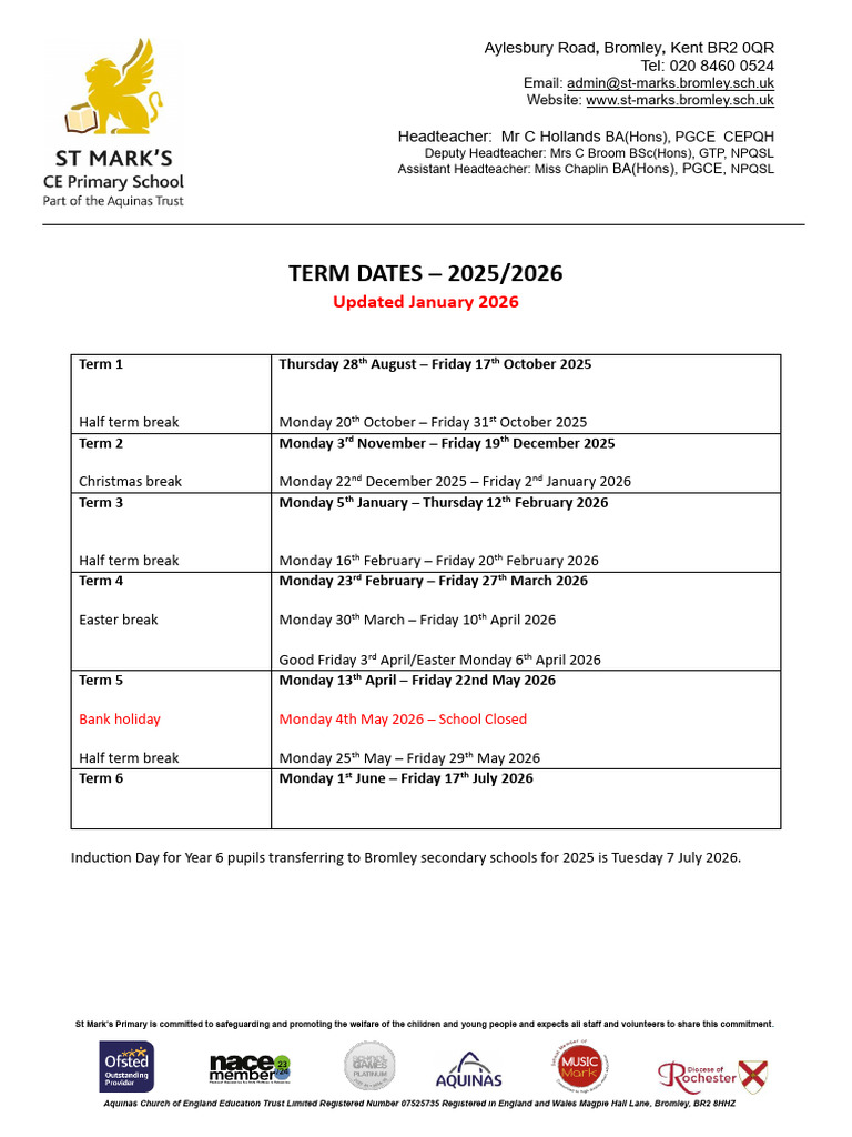 Term Dates 2025-2026 Updated 01 2026 | PDF | Academic Term