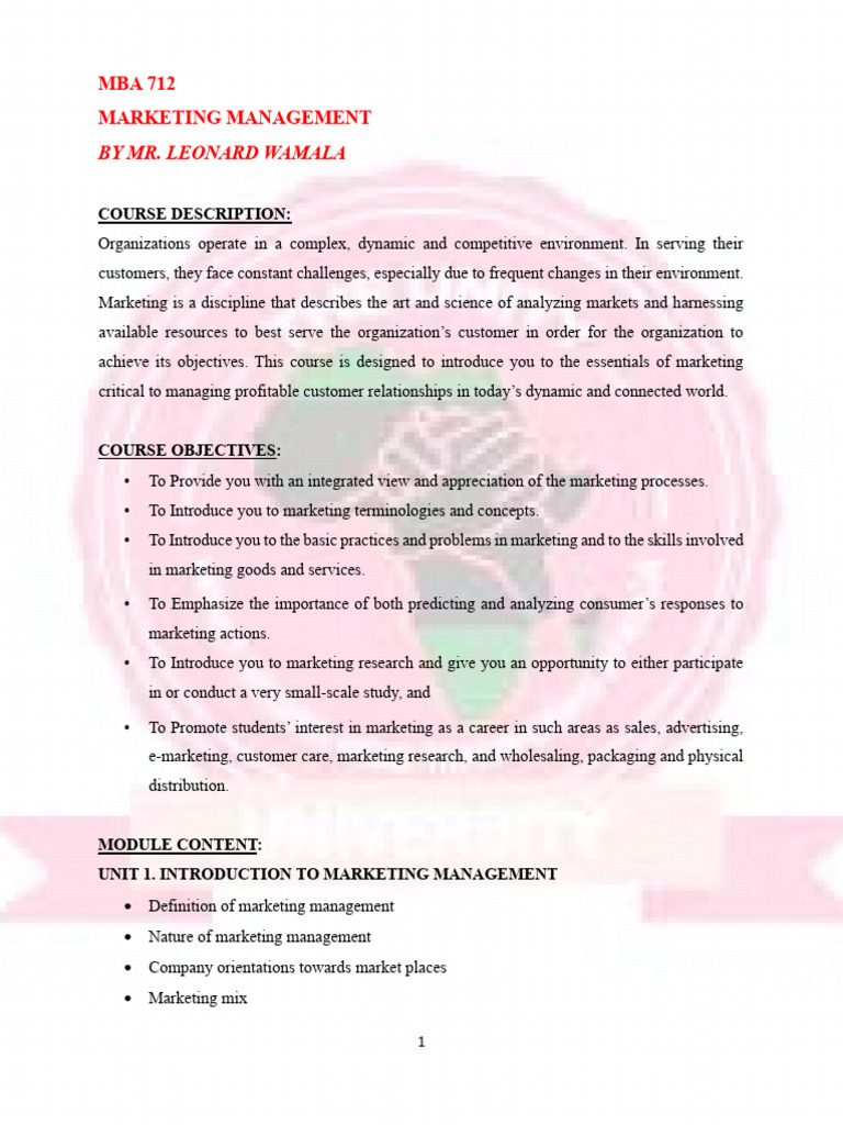 MBA 712 Marketing Notes. | PDF | Marketing | Market Segmentation