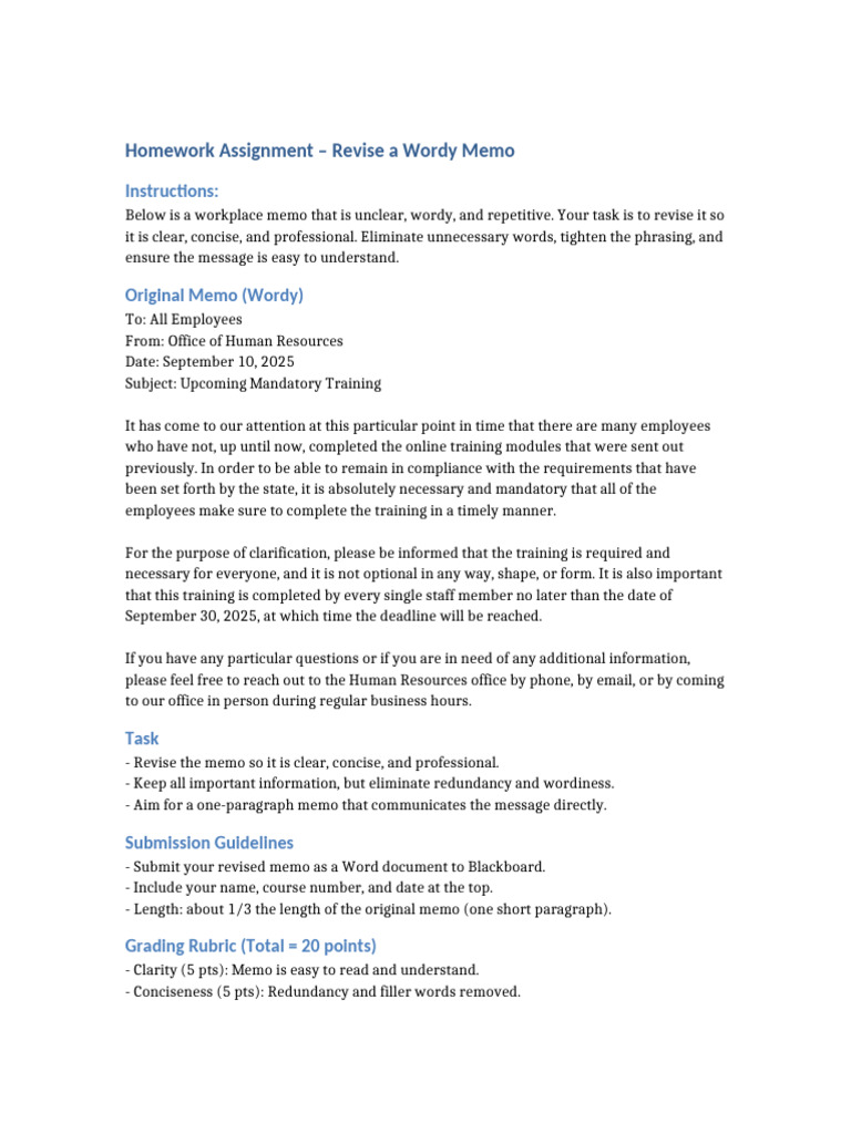 Wordy Memo Assignment | PDF