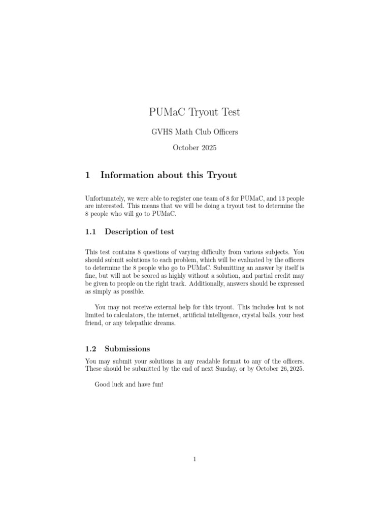 Pumac Tryout Problems | PDF