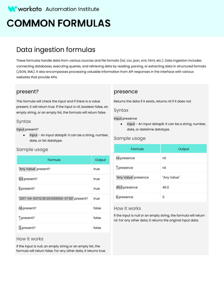 Workato Common Formulas (2024) v4 | PDF | Key (Cryptography) | Regular ...