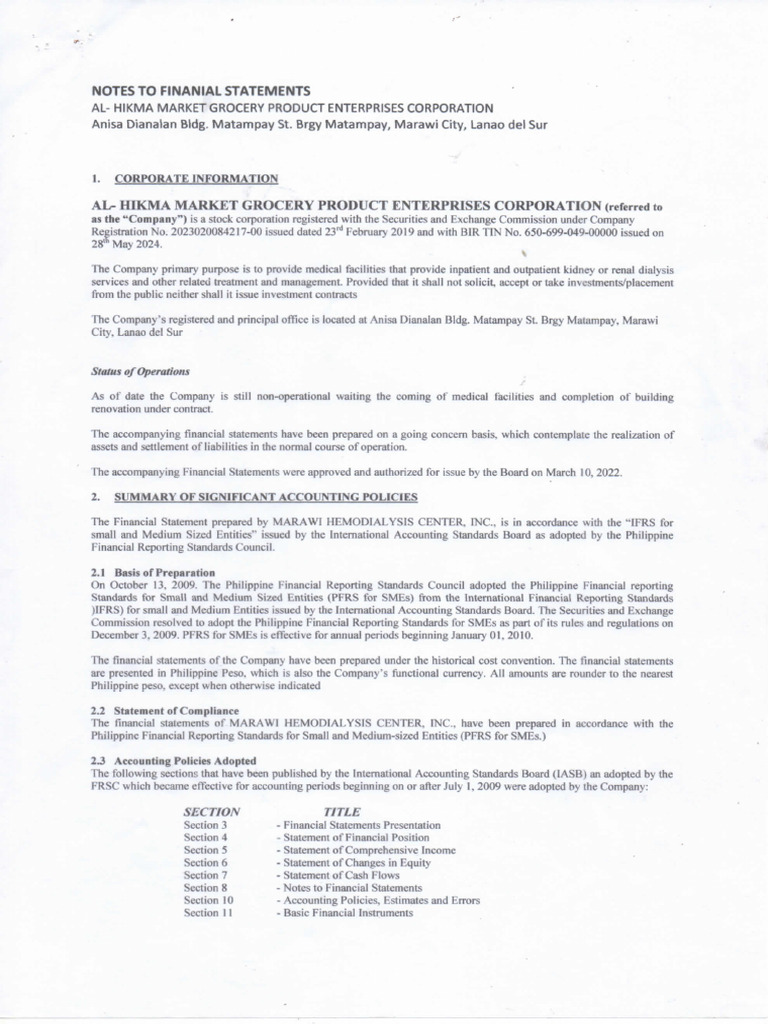 Notes To Financial Statement | PDF