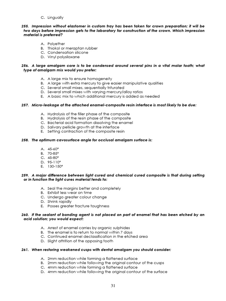 1000 Qs With Doubt Qs-31-40 | PDF | Dentures | Dental Anatomy