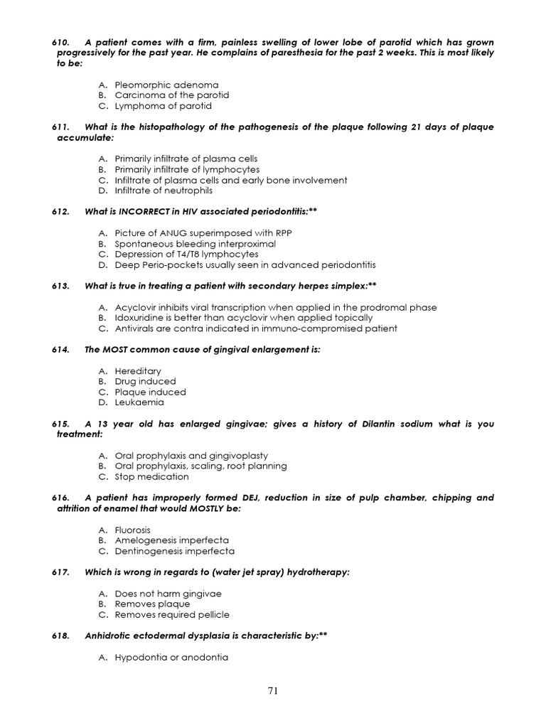 1000 Qs With Doubt Qs-71-80 | PDF | Dental Anatomy | Diseases And Disorders