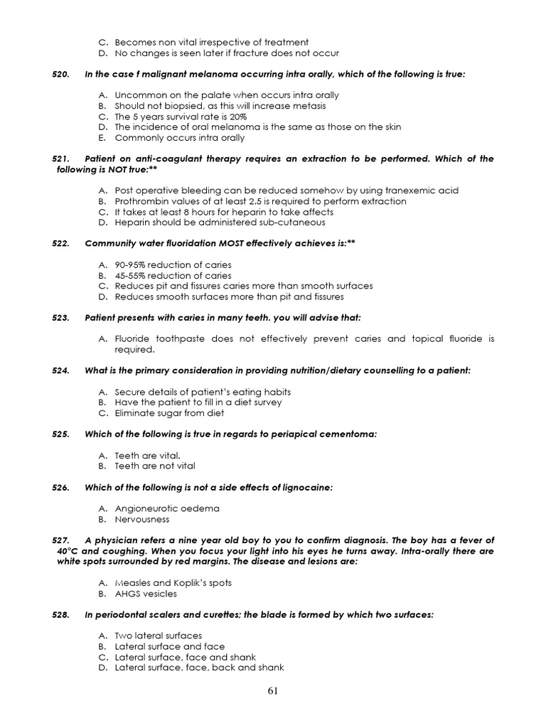 1000 Qs With Doubt Qs-61-70 | PDF | Dentures | Periodontology