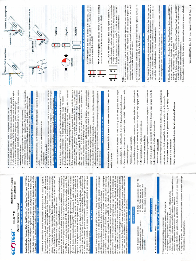 Hepatitis B Surface Antigens HBsAg Rapid Test (Ecotest) (Inserto) | PDF