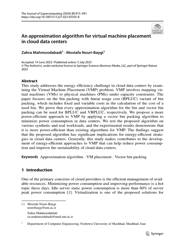 An Approximation Algorithm For Virtual Machine Placement in Cloud Data ...