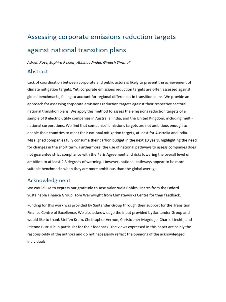 Assessing Corporate Emissions Reduction Targets Against National ...