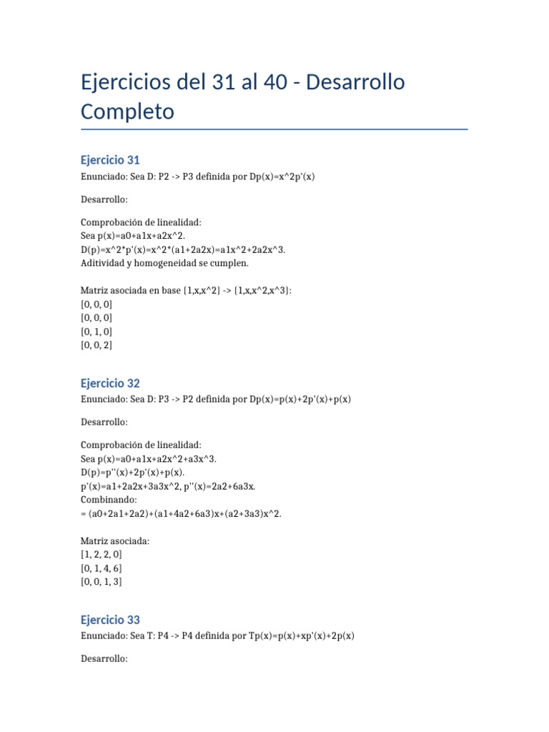 Ejercicios 31 Al 40 Completo Final | PDF | Matriz (Matemáticas ...