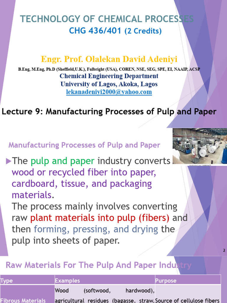Lecture 9 CHG436 Pulp and Paper | PDF | Pulp (Paper) | Paper